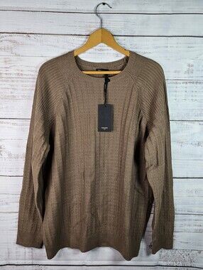 NWT Grace‎ Karin Brown Ribbed Knit Crewneck Sweater Size L Cozy Classic